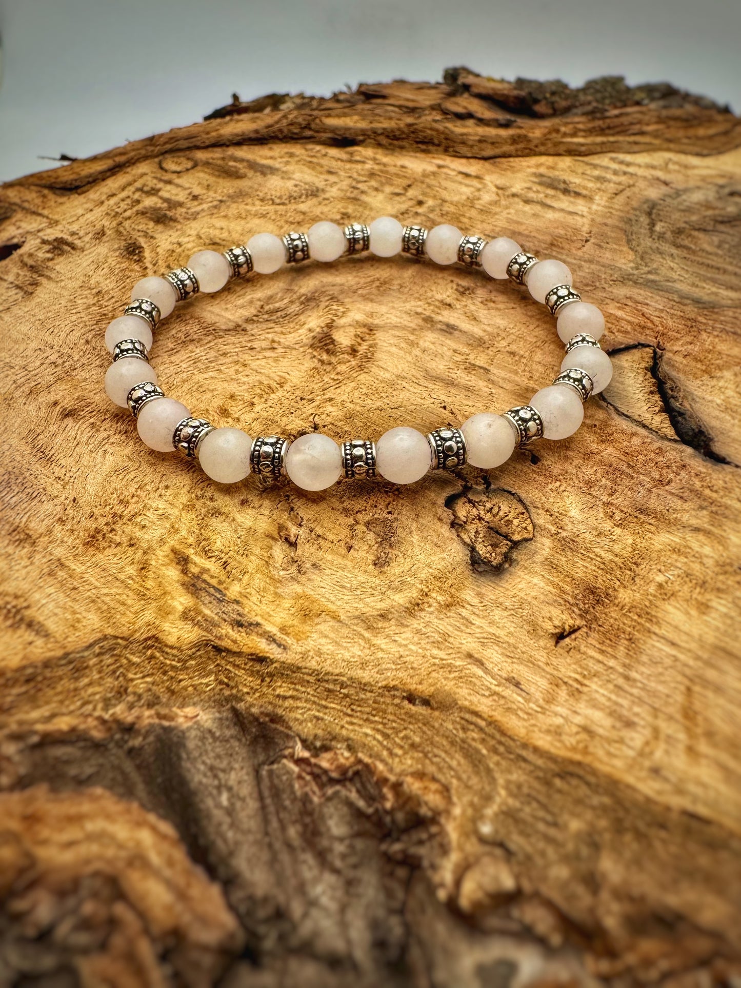 Rose Quartz and Silver Boho Women's Bracelet