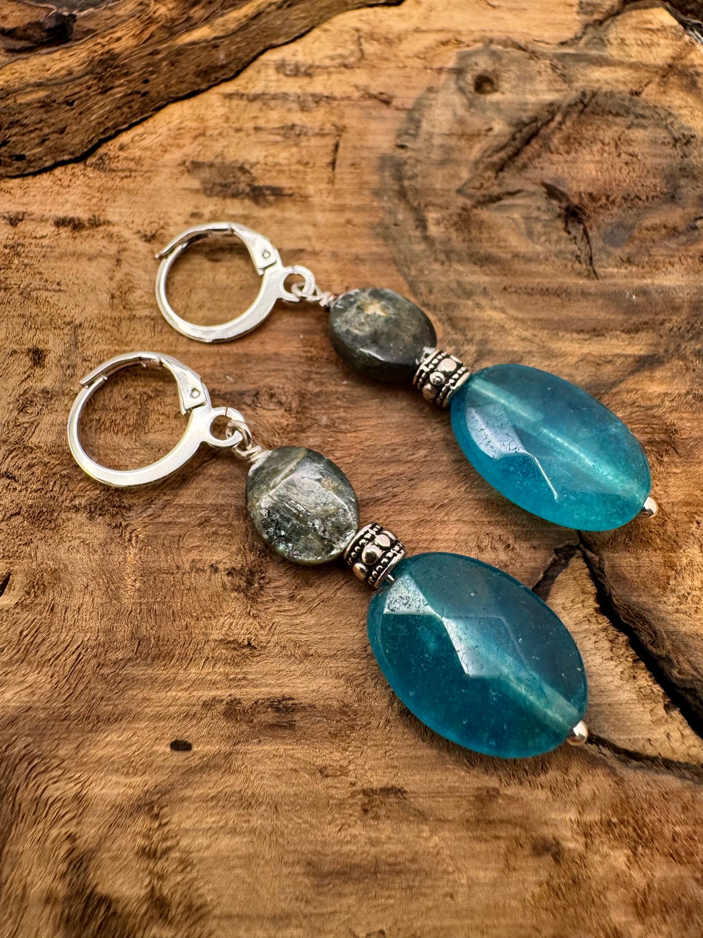 Green Kyanite & London Blue Topaz Silver Drop Earrings