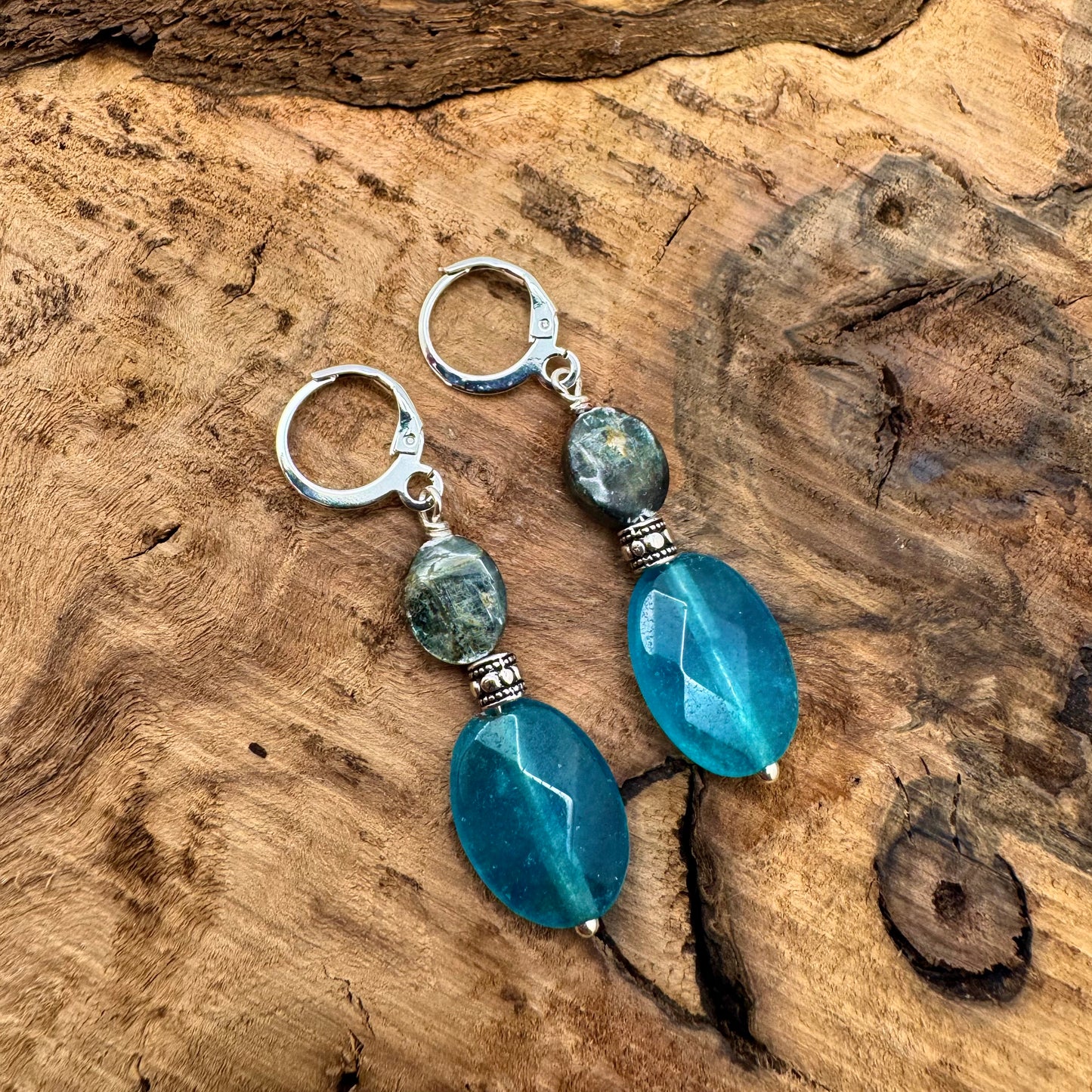 Green Kyanite & London Blue Topaz Silver Drop Earrings