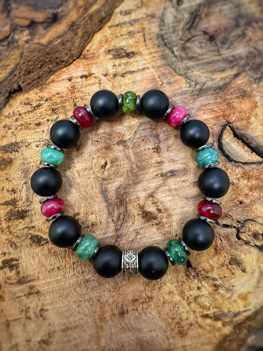 Fluorite, Black Onyx & Hematite Comfort Stretch Women’s Bracelet